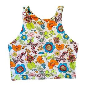 Becco Retro Floral Multicolor Workout Going Out Hippie Crop Top Size Medium